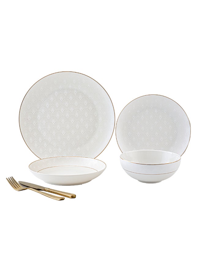 طقم عشاء بورسلين نيو بون 16 قطعة بتصميم أنيق أبيض لؤلؤي وذهبي 30 x 21 x 35 سم KR-PEARL